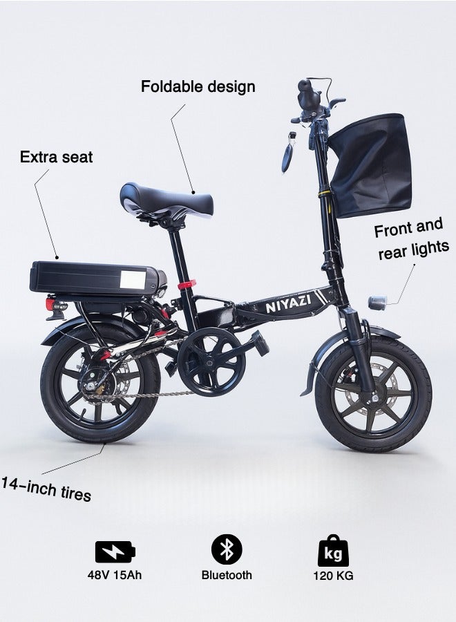 NIYAZI Electric Bike | Electric Scooter |Electric Bike for Adults | 14-Inch Tires | 48V 15Ah Battery | Bluetooth - Image 3